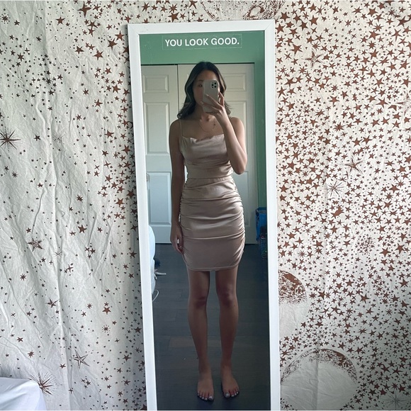 Nude satin ruched dress - Picture 2 of 3